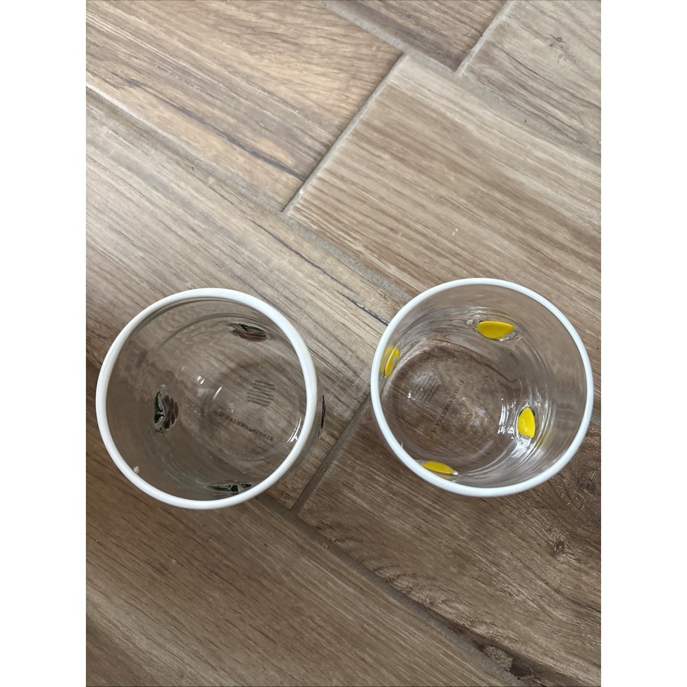 Anthropologie Icon Juice Glasses Set of 2 Corn and Grapes 17oz Clear Glass - Picture 2 of 6